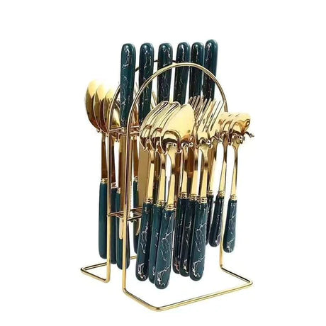 24PC Cutlery set with green handle