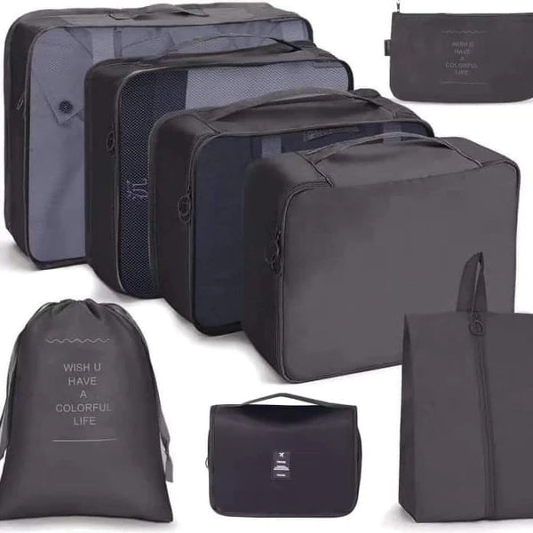 8Pc Set Travel Cubes organizer with foldable cosmetic organizer