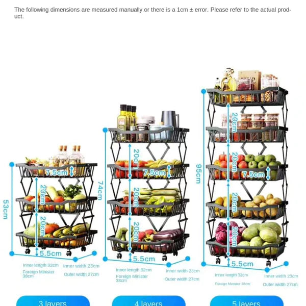 Foldable & Movable Vegetable Fruit Storage rack