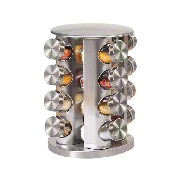 Rotating spice rack with 12 pcs glass bottle