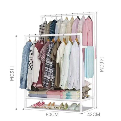 Double Pole Clothing Rack With Lower Storage Shelf