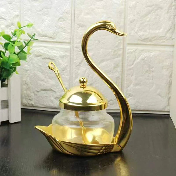 Swan sugar dish with gold/silver tea spoon