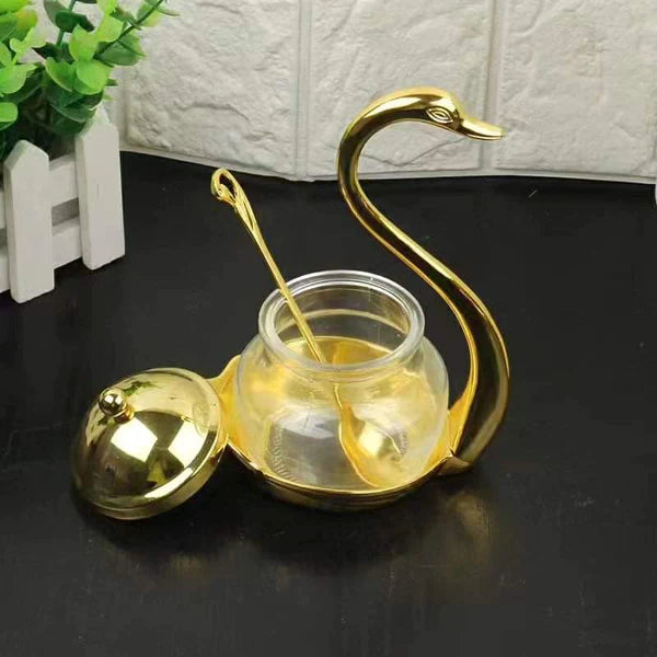 Swan sugar dish with gold/silver tea spoon