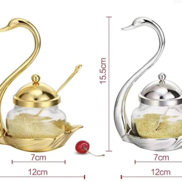 Swan sugar dish with gold/silver tea spoon