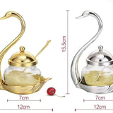 Swan sugar dish with gold/silver tea spoon