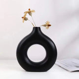 Black Donut Shape Ceramic Flower Vase