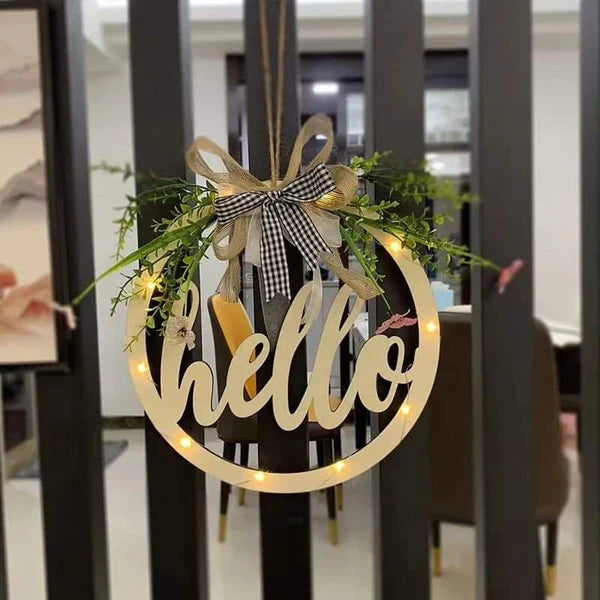 Hello Sign Wreath With Lights