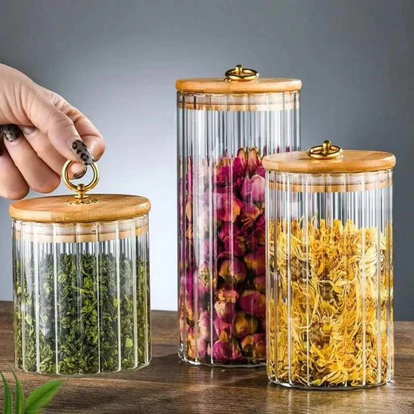 3pcs set Airtight Kitchen Glass Storage Jars