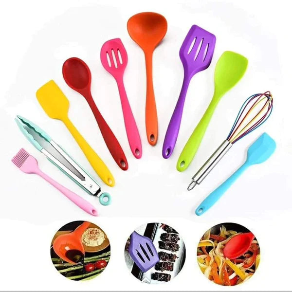 Multicoloured Heat Resistant Silicone Spoon Set 10pcs