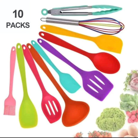 Multicoloured Heat Resistant Silicone Spoon Set 10pcs