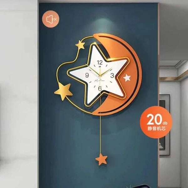 Orange Star Hall Silent Mechanic Wall Clock