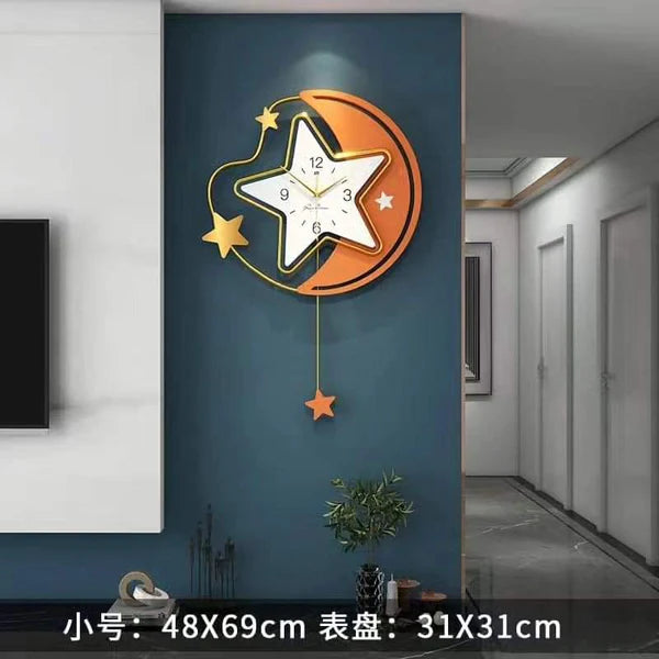 Orange Star Hall Silent Mechanic Wall Clock