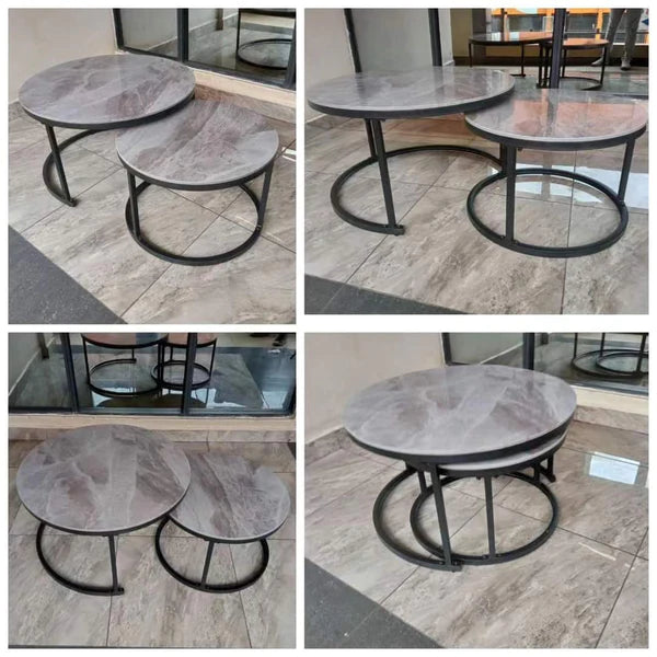 PURE MARBLE Nesting Table with Black Stands