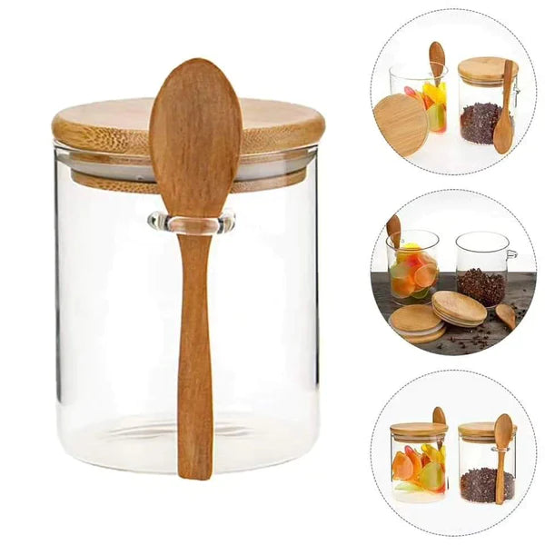 Glass spice/ Storage Canister with Wooden Spoon