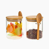 Glass spice/ Storage Canister with Wooden Spoon