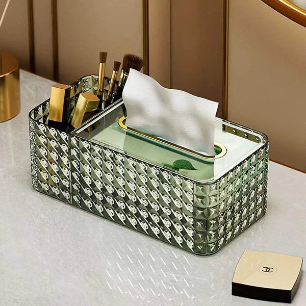 Diamond Pattern Tissue Box With Compartment