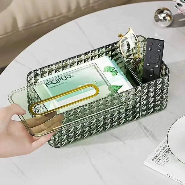 Diamond Pattern Tissue Box With Compartment