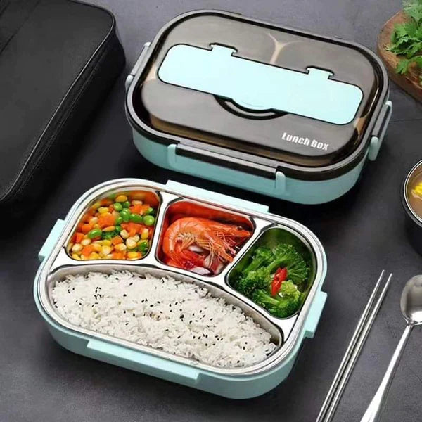 4 Grid Stainless Steel Lunch Box With Spoon and Chopsticks