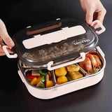 4 Grid Stainless Steel Lunch Box With Spoon and Chopsticks