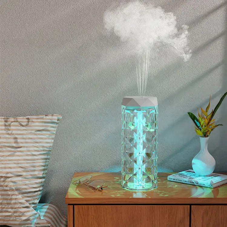 USB Desktop Crystal Humidifier  Night Light 900ml Mist Aroma Diffuser Home Bedroom Humidifier Purifier