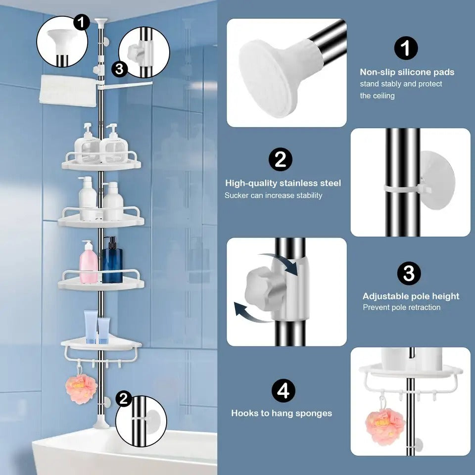 4 Layer Corner Shower Caddy, Adjustable Shower Shelf Organizer