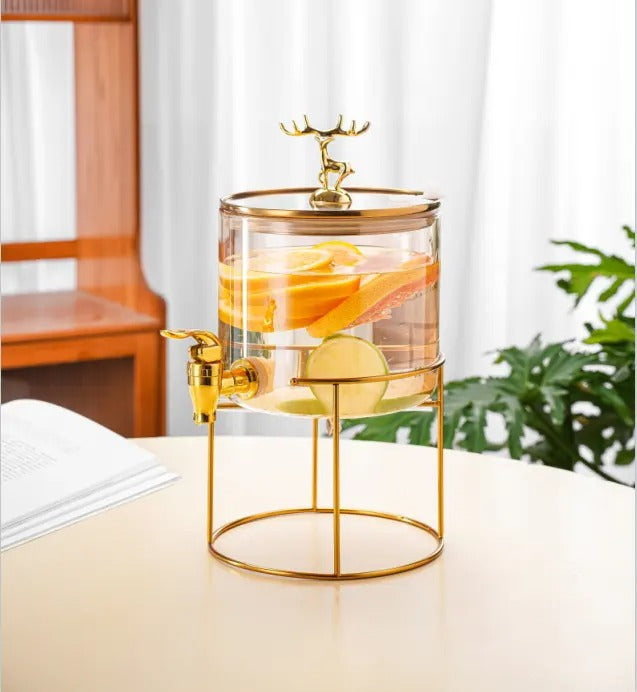 3.6L golden steel base borosilicate bucket golden glass dispenser