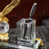 Luxurious Business Gifts Handmade Office Stationary Crystal Glass Pen Holder With Golden Eagle