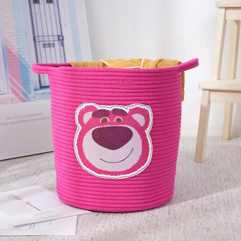 Woven Storage Basket Cotton Rope Basket with cartoon images Laundry Hamper
