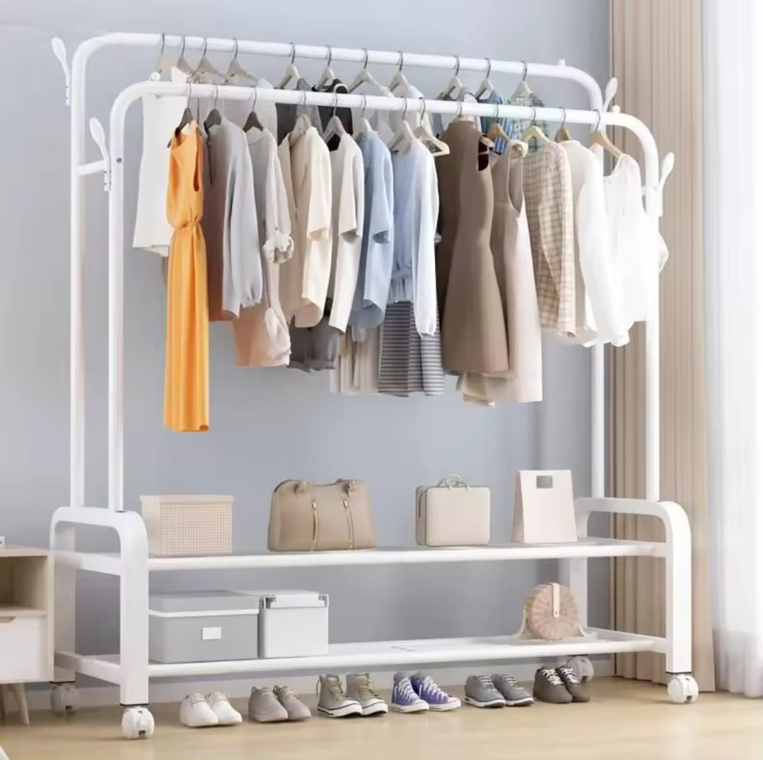 Double Pole Clothing Rack with Wheels and Shoe Rack – Homelux Kenya