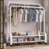 Double Pole Clothing Rack with Wheels and Shoe Rack