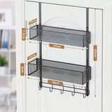 Over the door hanging rack organizer with hooks and basket