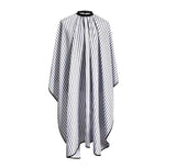 Upgrade your salon experience with this stylish and durable black and white striped salon cape.