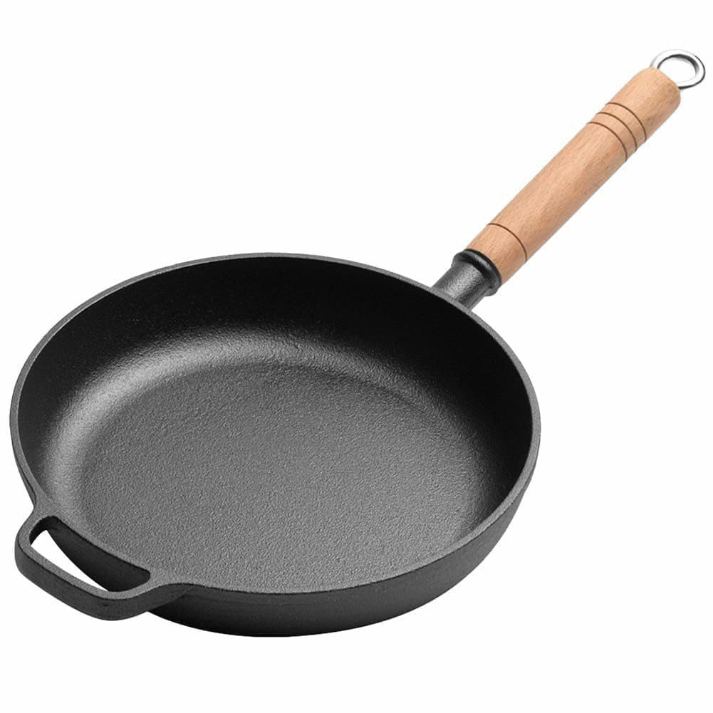 Thickened cast iron frying pan with bamboo lid