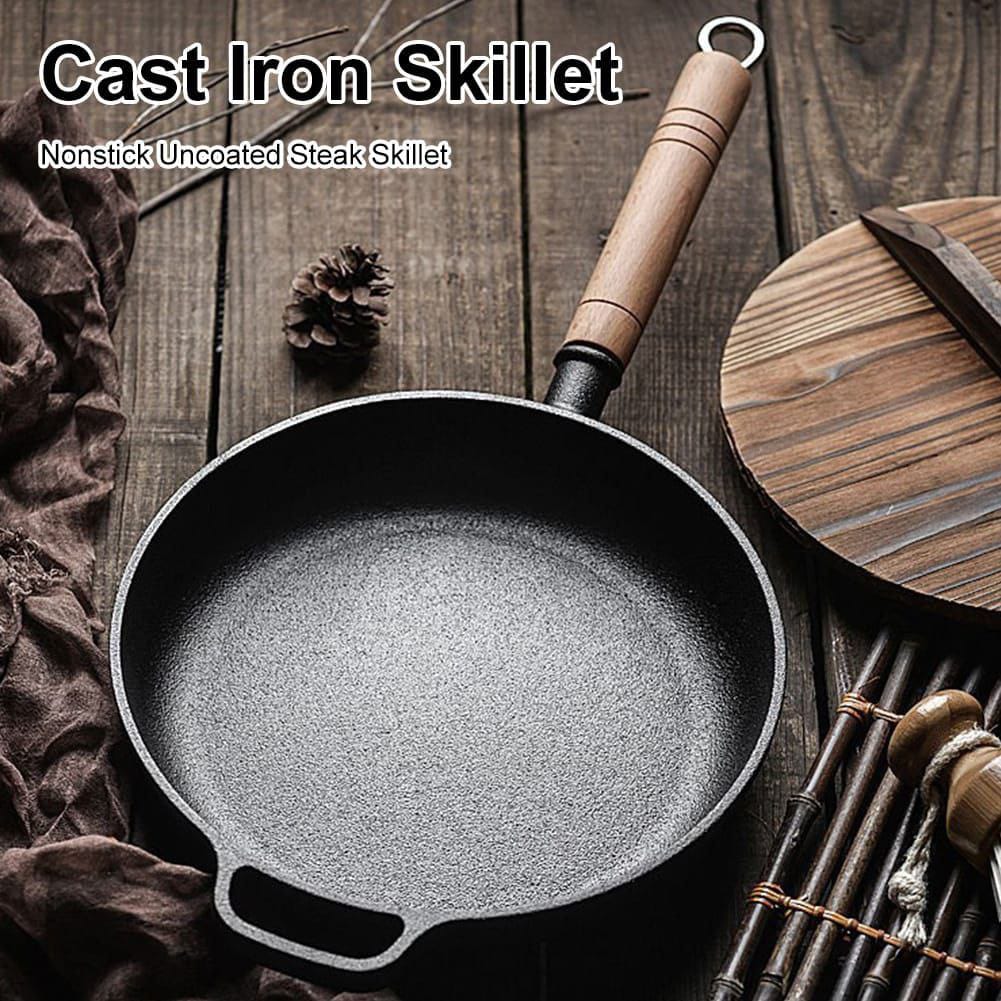 Thickened cast iron frying pan with bamboo lid