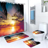 3D 4 in1 bathroom woolen mats with a waterproof shower curtain