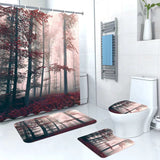 3D 4 in1 bathroom woolen mats with a waterproof shower curtain