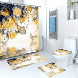 3D 4 in1 bathroom woolen mats with a waterproof shower curtain