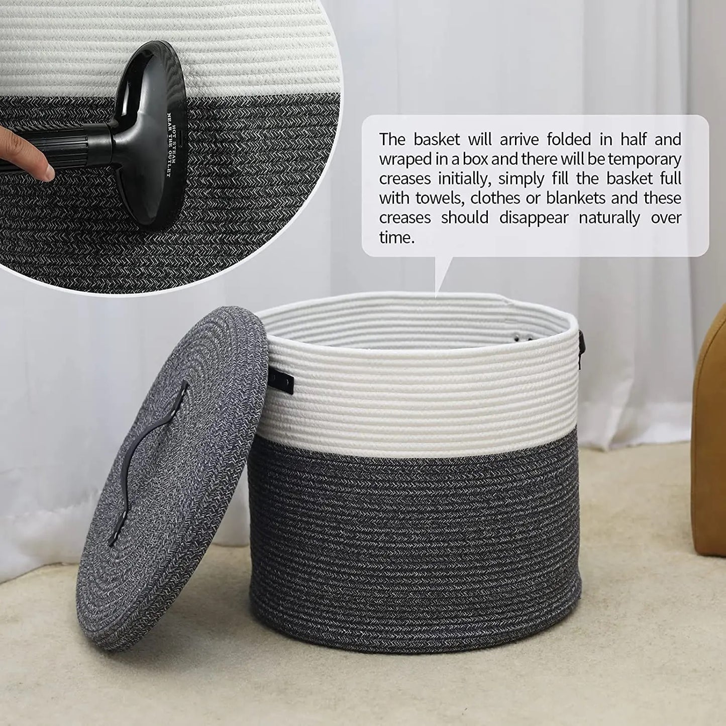 Storage Organizer Foldable Wardrobe Cotton Mini Rope Laundry Basket with lid