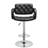 Height Adjustable 44" Tufted Faux Leather Barstool Counter Stool in Black