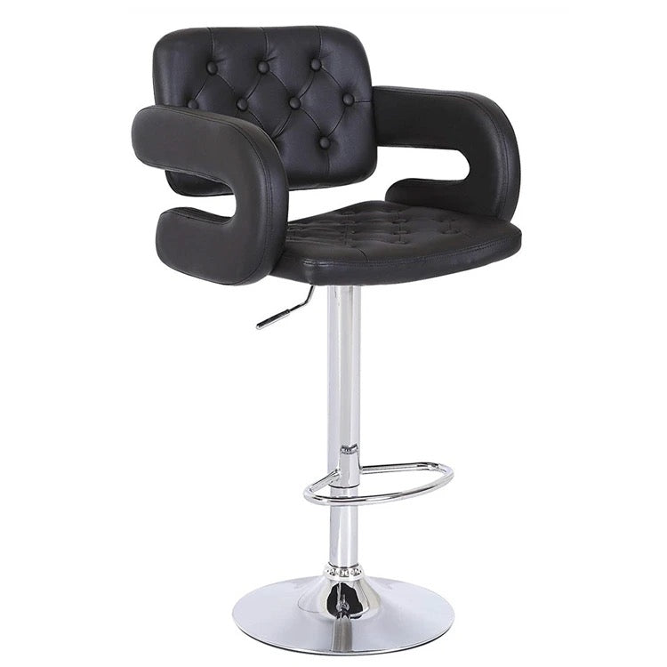 Height Adjustable 44" Tufted Faux Leather Barstool Counter Stool in Black