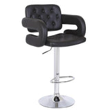 Height Adjustable 44" Tufted Faux Leather Barstool Counter Stool in Black