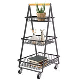 3-Tier Rolling Utility Cart Storage Shelves Multifunction Storage Vegetable Kitchen Trolley Service Cart with Mesh Basket Handles and Wheels Easy Assembly for Bathroom, Kitchen, Office,
