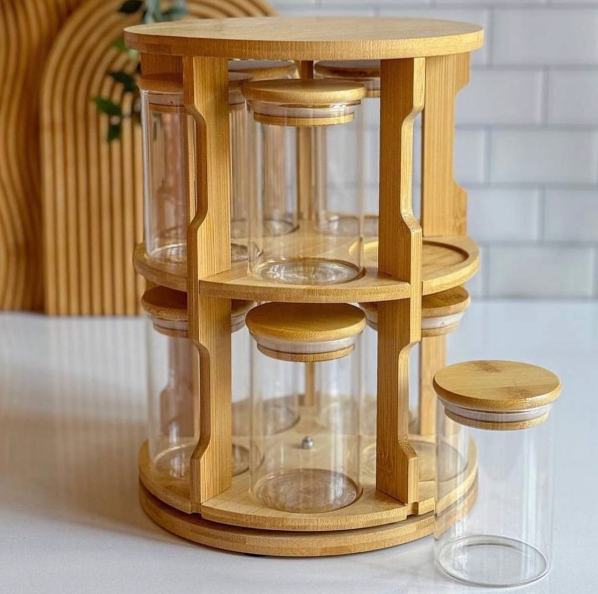 360° Rotating Spice Bamboo Tabletop Rack With 10 Big | Homelux Kenya
