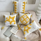 Yellow Embroidery Cushion Cover Geometric Tassels Pillow Cover 45x45cm