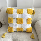 Yellow Embroidery Cushion Cover Geometric Tassels Pillow Cover 45x45cm