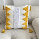 Yellow Embroidery Cushion Cover Geometric Tassels Pillow Cover 45x45cm