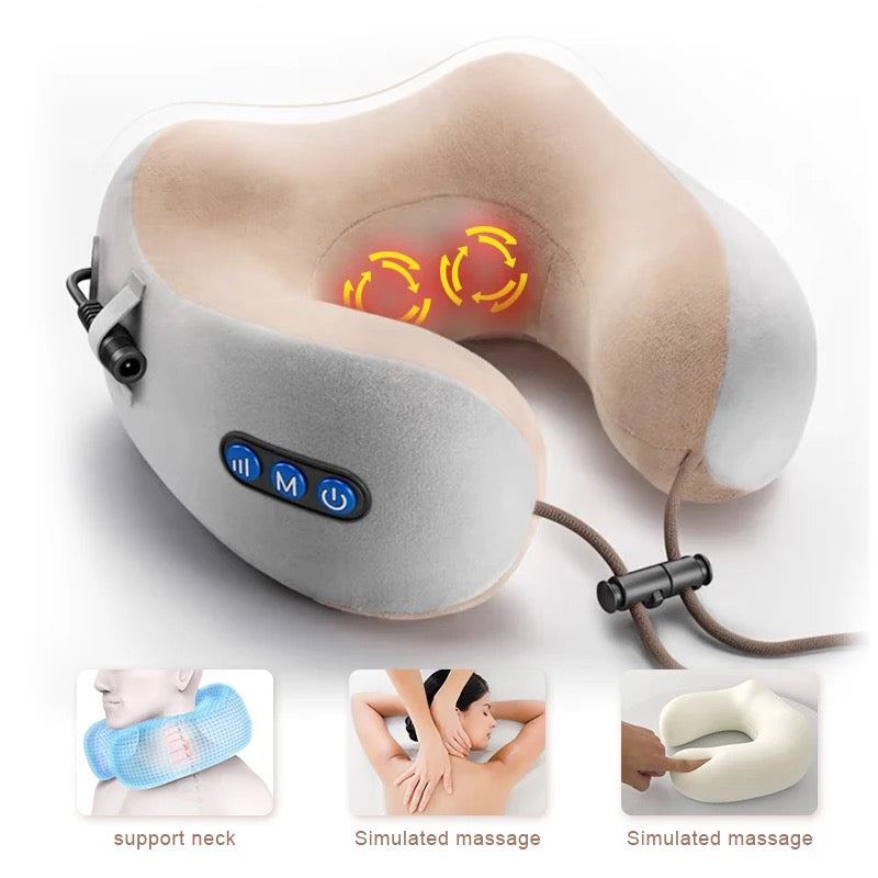 Portable Rechargeable U-Shaped Massage Pillow Car Cervical Massage Pillow, Neck Pillow Home, Travel, Office