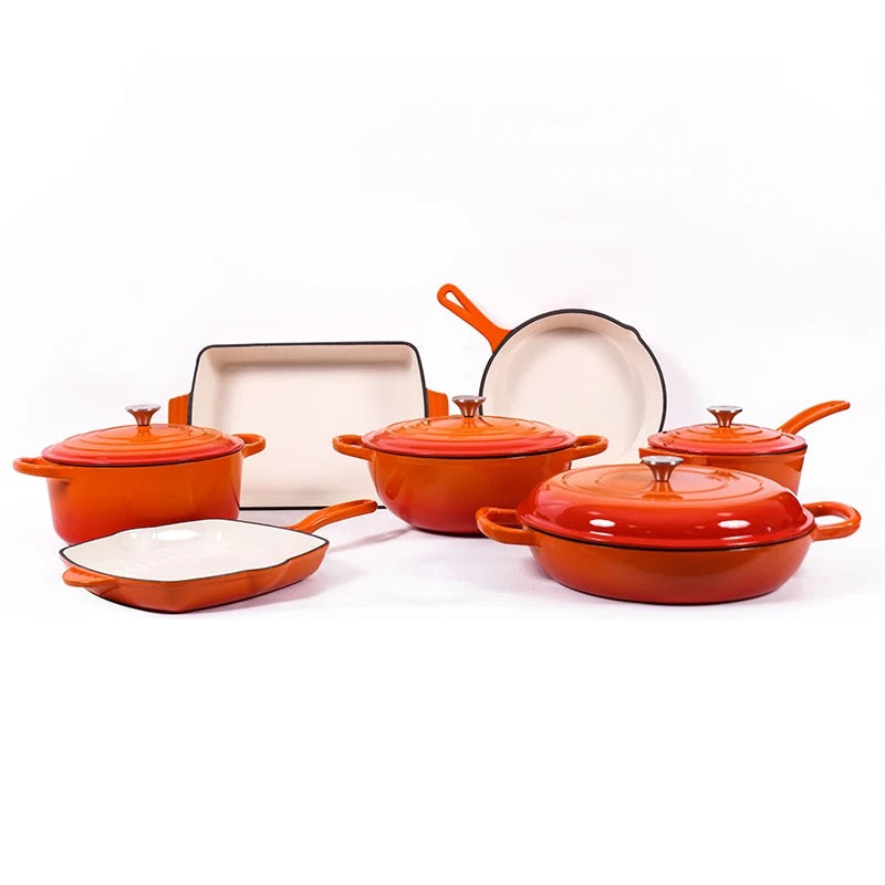 Enamel Cast iron cooking pots Ceramic Enamelled Cast Iron Cookware Set, Oven and Grill Safe