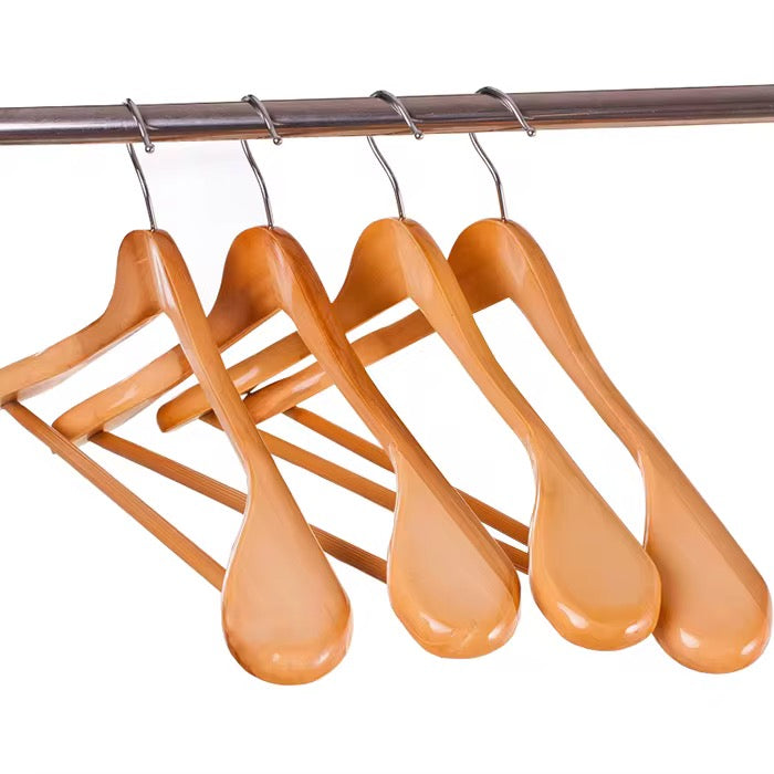 10pcs Wooden Suit Hangers High-Grade Glossy Finish Wide Shoulder Design with Non Slip Pants Bar Swivel Hook