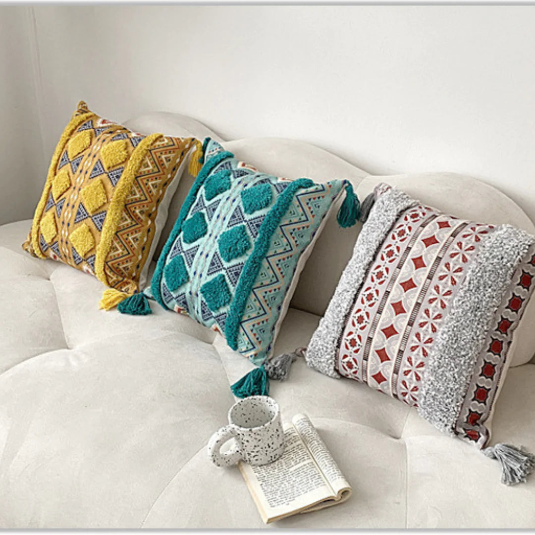 Tuffed Boho Vintage Cotton Pillow Cover